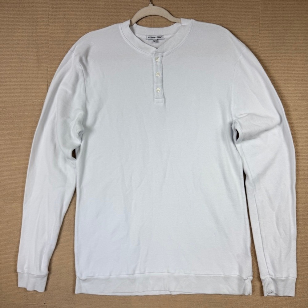 Cotton Citizen Mens Long Sleeve Waffle Knit Henley Shirt 100% Cotton White Sz L